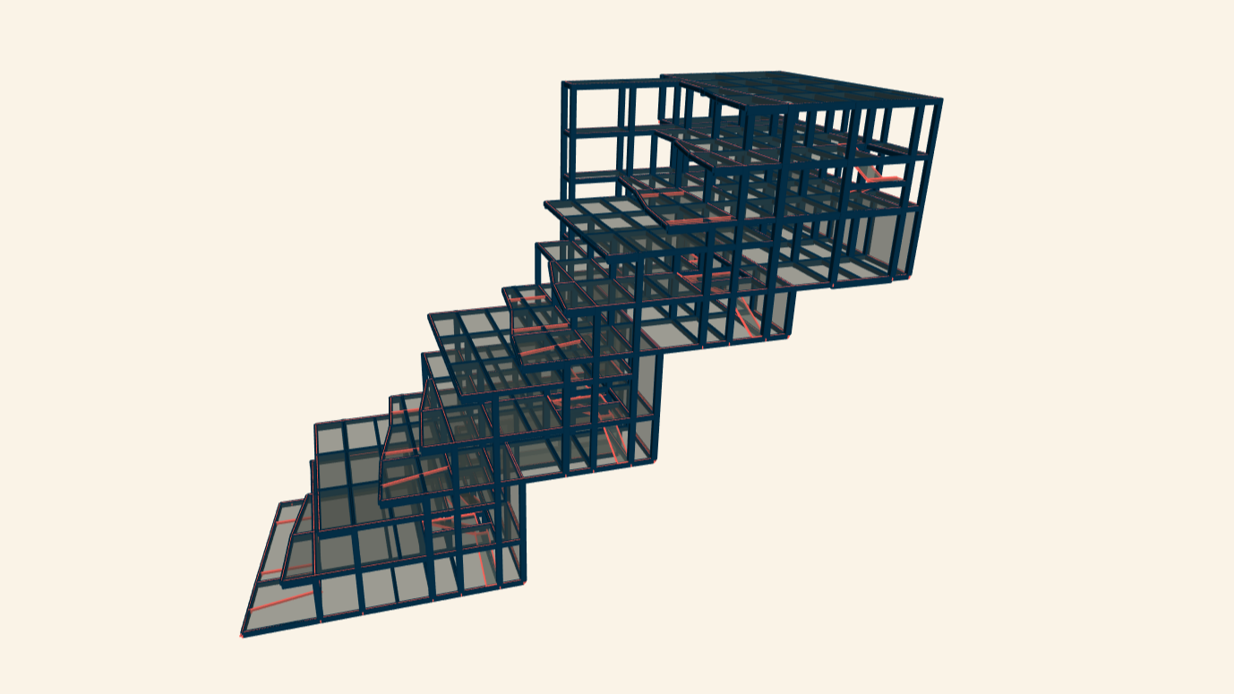 Structural engineering ETABS model of 24 stepped cliffside villas in Gianyar Bali