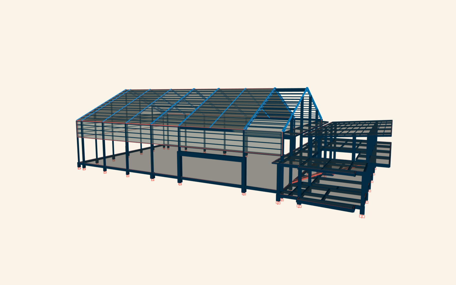 Structural engineering ETABS model of two-storey steel padel sports centre in Badung Bali